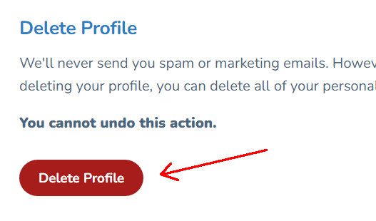 The red Delete Profile button