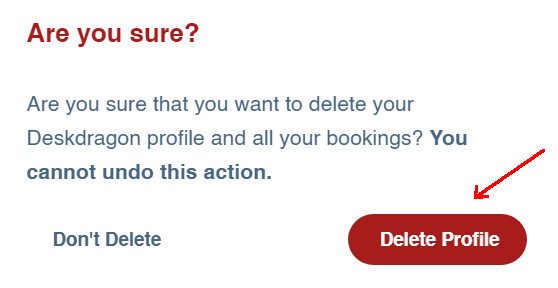 The confirmation dialog asking you to confirm deleting your profile