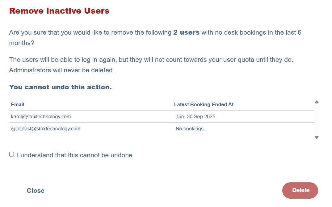 Remove inactive users confirmation dialog