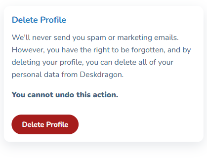 Delete Profile screen